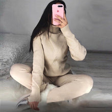 Load image into Gallery viewer, MVGIRLRU Woman Sweater Suits Casual  Knit Tracksuit Turtleneck Pullovers+pants Two Piece Sets Female Outfits