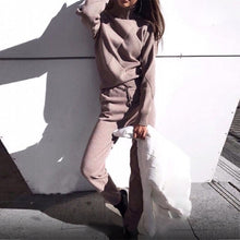 Load image into Gallery viewer, MVGIRLRU Woman Sweater Suits Casual  Knit Tracksuit Turtleneck Pullovers+pants Two Piece Sets Female Outfits
