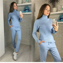Load image into Gallery viewer, MVGIRLRU Woman Sweater Suits Casual  Knit Tracksuit Turtleneck Pullovers+pants Two Piece Sets Female Outfits