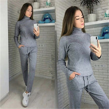 Load image into Gallery viewer, MVGIRLRU Woman Sweater Suits Casual  Knit Tracksuit Turtleneck Pullovers+pants Two Piece Sets Female Outfits