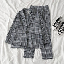 Load image into Gallery viewer, Thin selection] Fashion suit two-piece suit female 2019 summer new Korean version of the plaid thin coat + pants suit