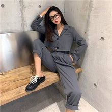 Load image into Gallery viewer, Thin selection] Fashion suit two-piece suit female 2019 summer new Korean version of the plaid thin coat + pants suit