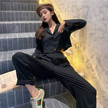 Load image into Gallery viewer, Thin selection] Fashion suit two-piece suit female 2019 summer new Korean version of the plaid thin coat + pants suit