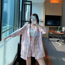 Load image into Gallery viewer, Thin selection] Fashion suit two-piece suit female 2019 summer new Korean version of the plaid thin coat + pants suit