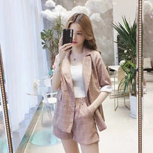 Load image into Gallery viewer, Thin selection] Fashion suit two-piece suit female 2019 summer new Korean version of the plaid thin coat + pants suit