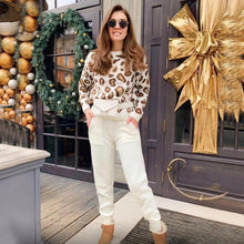 Load image into Gallery viewer, MVGIRLRU Autumn and Winter Women Suits Leopard  Knitted O-Collor Panllover Sweater and Pants Two Piece Set