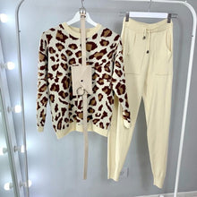 Load image into Gallery viewer, MVGIRLRU Autumn and Winter Women Suits Leopard  Knitted O-Collor Panllover Sweater and Pants Two Piece Set